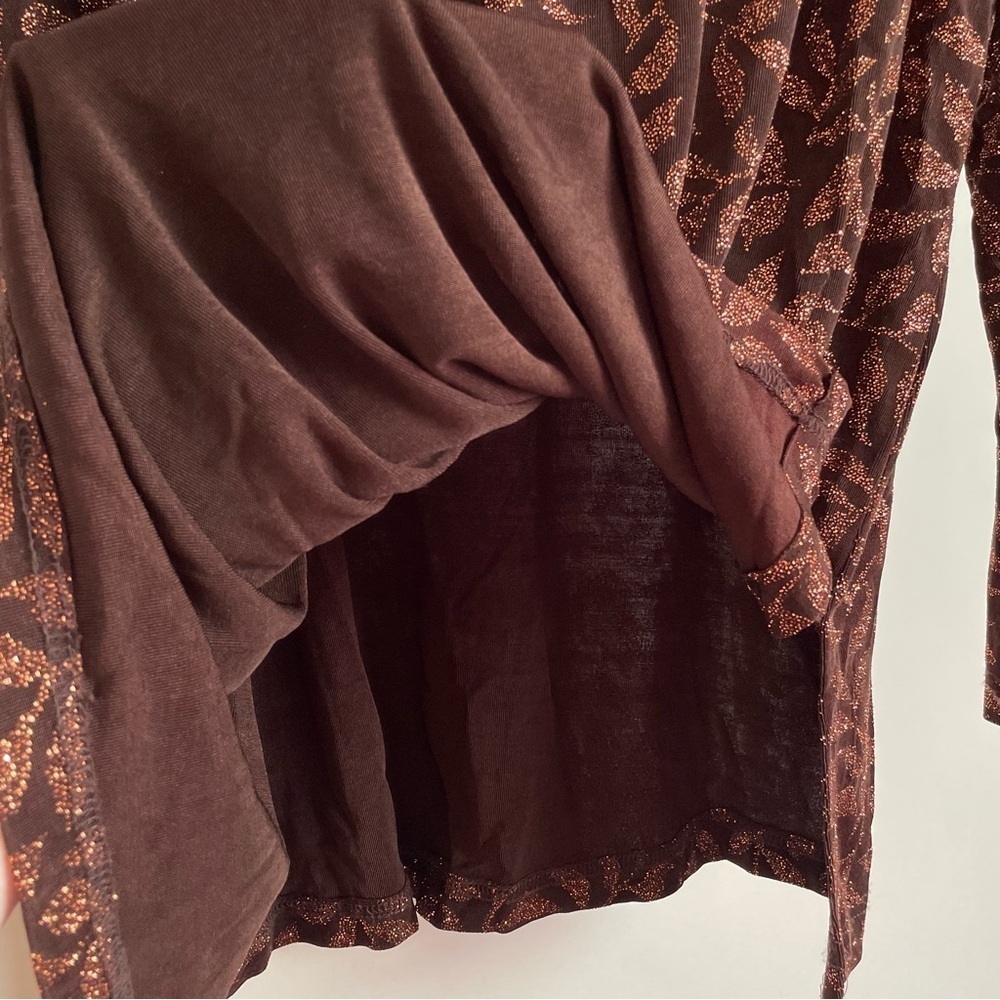 Vintage August Max Brown & Gold Leaf Patterned Long Sleeve Blouse Size 18W - Picture 7 of 14